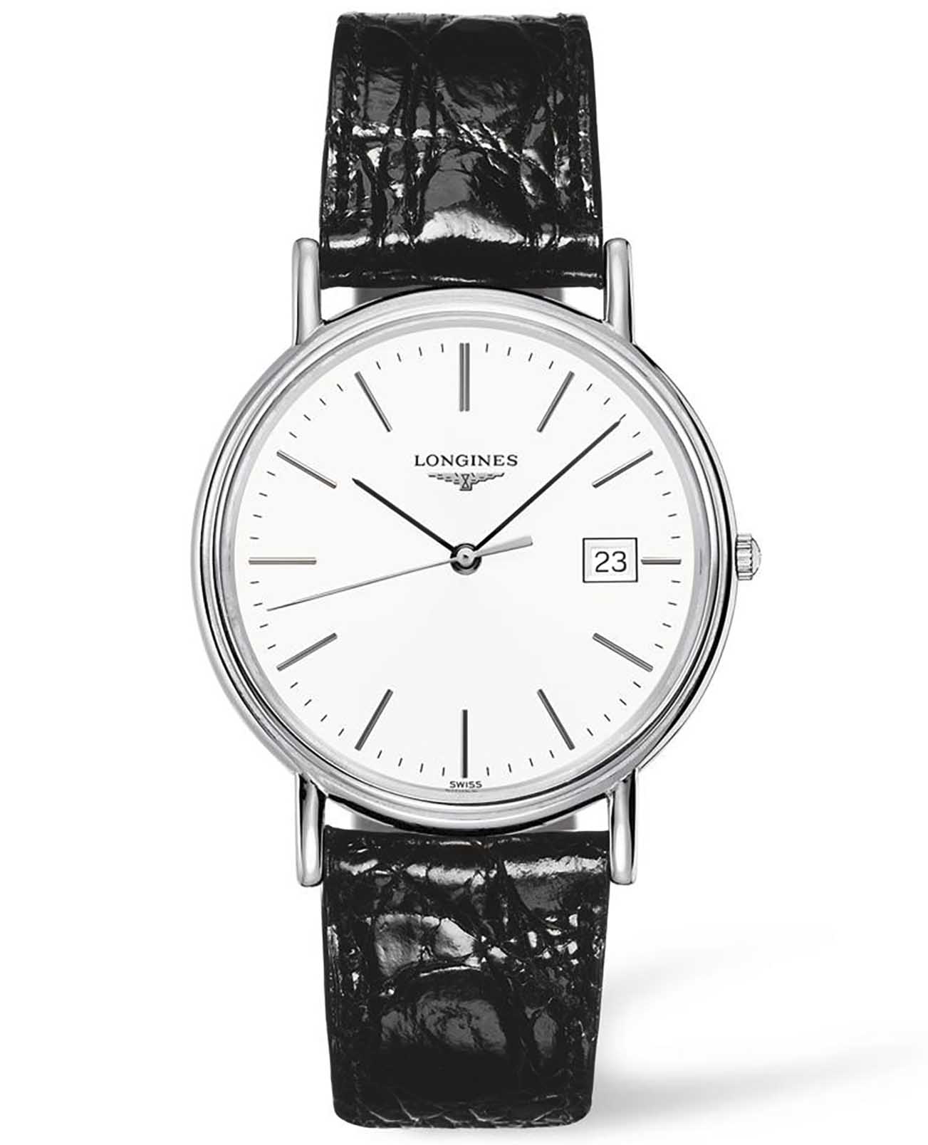 Longines Longines Presence L4.790.4.12.2  L47904122 кварцевые женские часы белый циферблат, браслет кожаный — вид спереди